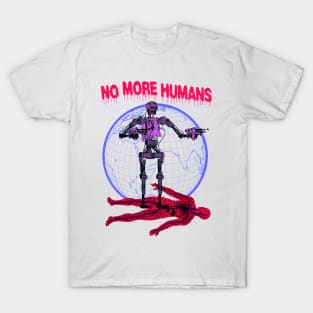 No More Humans Retro Sci Fi Robot Alien Futurism Cartoon T-Shirt